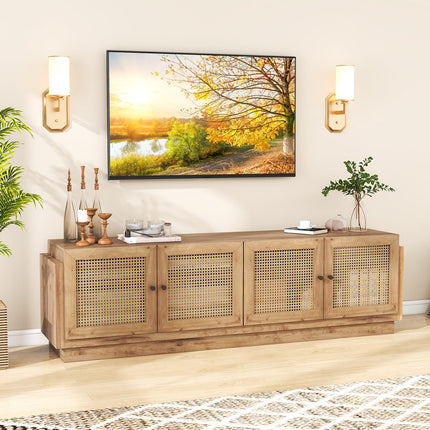 Dreamade 4-Door PE Ratta TV Stand for TVs up to 75" with 2 Cabinets