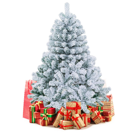 Dreamade 4.5 FT Pre-Lit Snow Flocked Christmas Tree, Artificial Hinged Xmas Tree W/ 150 LED Lights - DreamadeUS