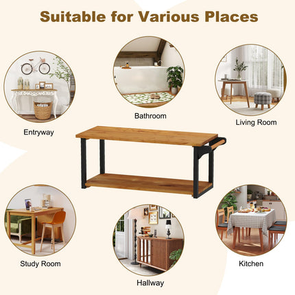 Dreamade Teak Wood Bathroom Floating Wall Shelves