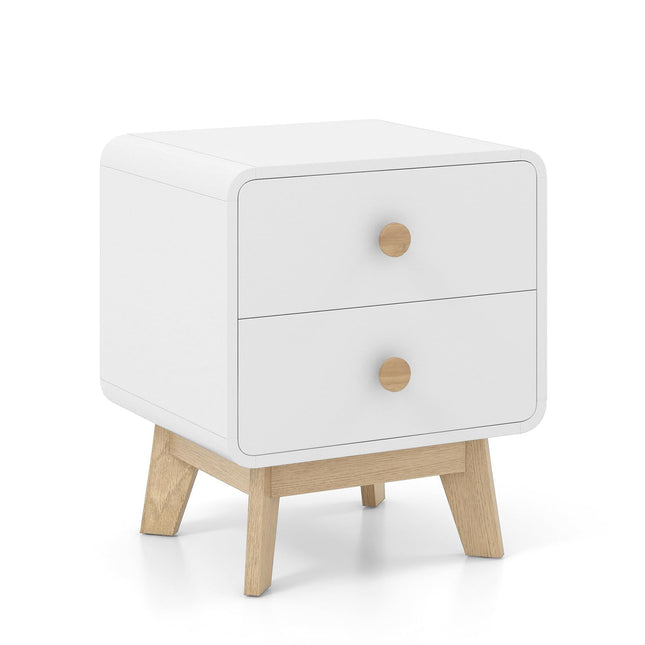 Dreamade Night Stand with 2 Drawers, Mid Century Modern Bedside Table with Cute Round Knobs