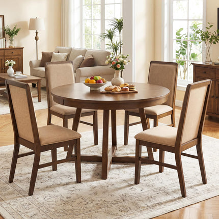 Dreamade Upholstered Dining Chairs | High Back Padded Fabric Kitchen Chairs with Solid Rubber Wood Legs