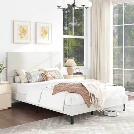 Dreamade Bed Frame | Velvet Upholstered Platform Bed w/Height Adjustable Chevron Headboard