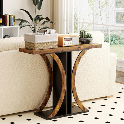 Dreamade 40" Narrow Console Table | T-Shaped Entryway Table with Open Storage Shelve
