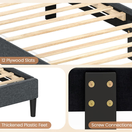 Dreamade Queen/Full/Twin Size Modern Upholstered Platform Bed Frame with Vertical Channel Tufted Headboard