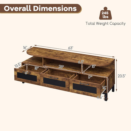 Dreamade TV Stand for TVs up to 75" Entertainment Center with 3 Storage Drawers and Open Shelves