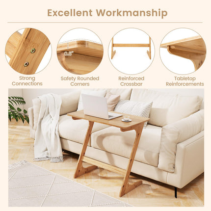 Dreamade Bamboo TV Tray Table, Z Shaped Sofa Couch Side Table for Eating Snacks Coffee Laptop