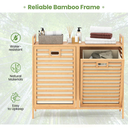 Dreamade 20 Gal Bamboo Tilt Out Laundry Hamper with 2 Removable & Foldable Fabric Bins