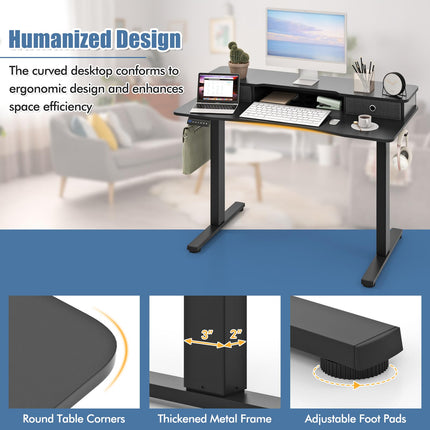 Dreamade Electric Standing Desk with 2 Drawers, 48" /55"x 24" Height Adjustable Electric Stand Up Desk with Storage Shelf