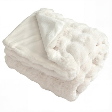 Dreamade Luxury Fuzzy Plush Rabbit Fur Bubble Blanket for Armchair