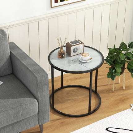 Dreamade Round Side Table, Tempered Glass End Table with Metal Frame
