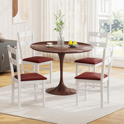 Dreamade PU Leather Upholstered Kitchen Chairs w/Hollowed Backrest & Padded Seat
