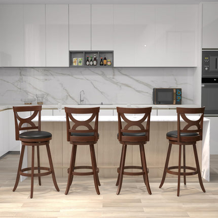 Dreamade Bar Stools Set of 2, 30.5" Counter Height Bar Dining Chairs with Back & Footrest, Rubber Wood Frame