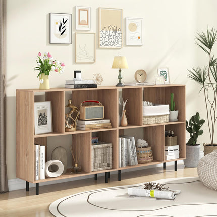 Dreamade 3-Tier Bookcase, Modern Cube Bookshelf with 4 Compartments & Metal Legs, Minimalist Freestanding Storage Organizer