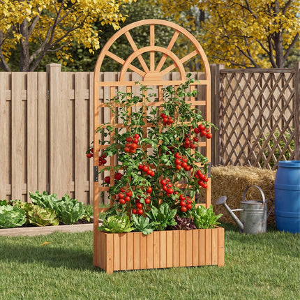 Dreamade Wooden Raised Garden Bed with Trellis 71" Outdoor Planter Box Privacy Screen