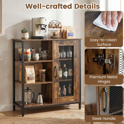 Dreamade Industrial Side Cabinet with Metal Mesh Door and 3 Open Shelves