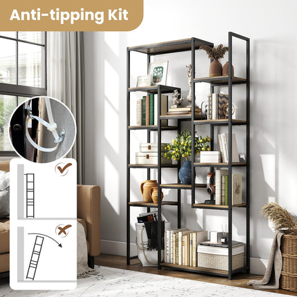 Dreamade 71" Geometric Bookshelf | Vintage Tall Bookcase w/ 12 Open Shelves