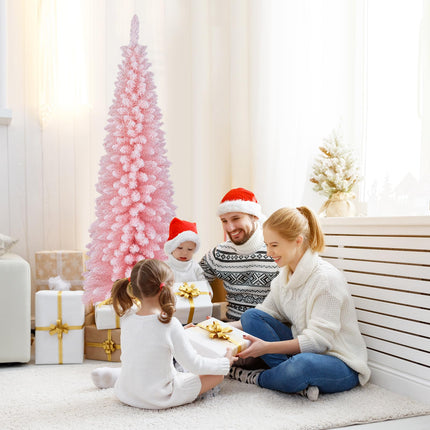 Dreamade 6ft Pink Slim Pencil Christmas Tree, Artificial Unlit Skinny Xmas Full Tree with 460 Branch Tips
