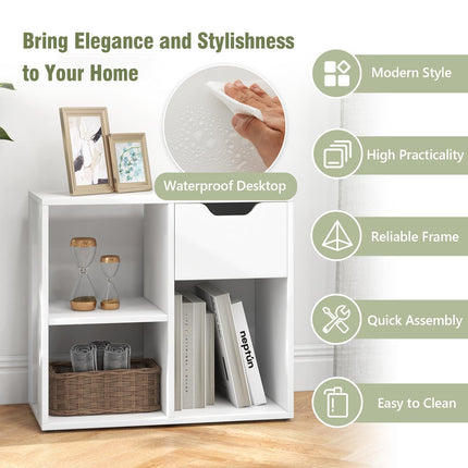 Dreamade 3 Cube Bookcase with Drawer, 2 Tier Bookshelf for Small Space, Modern Freestandin