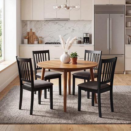 Dreamade Modern Farmhouse Wood Slat-Back Kitchen Chairs w/Padded Seat (2/4)