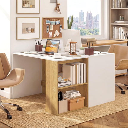 Dreamade 44 Inch Wooden Computer Desk with Bookshelf for Small Space