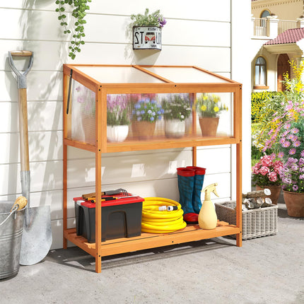 Dreamade Wood Cold Frame Greenhouse with Transparent Openable Roof & Slatted Shelf