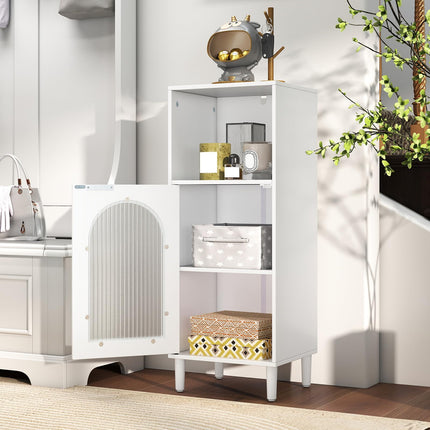 Dreamade Bathroom Corner Floor Cabinet with Removable Shelf & Fluted Tempered Glass Door