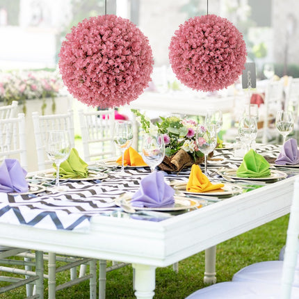 Dreamade 2 PCS Artificial Plant Topiary Ball, 17.5'' Pink Faux Eucalyptus Decorative Balls for Wedding Home Decor