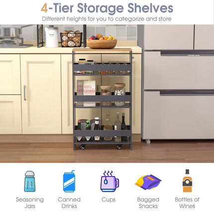Dreamade 4 Tier Rolling Slim Storage Cart, 8” Narrow Slide Out Kitchen Cart w/Handle & Open Shelves