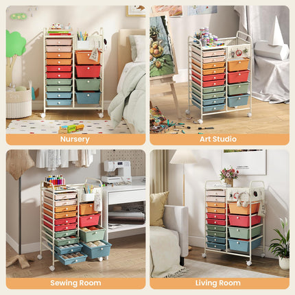 Dreamade 14 Drawer Storage Cart | Rolling Craft Cart with Metal Tabletop & Pegboard