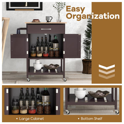 Dreamade Rolling Kitchen Island Cart, Mobile Serving Cart with Drawer, 2-Door Storage Cabinet, Storage Shelf