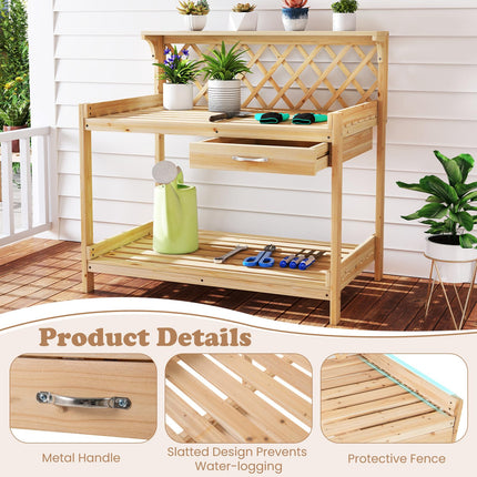 Dreamade Wood Potting Table with 3 Tier Shelves