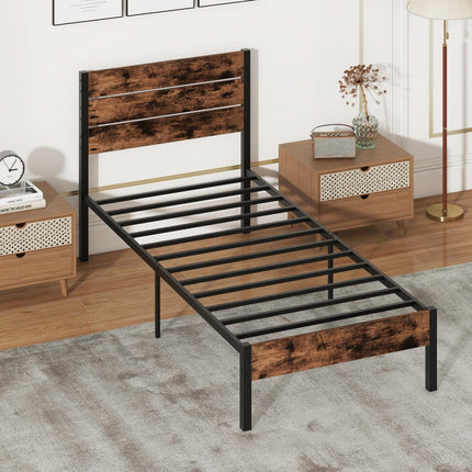 Dreamade King/Queen/Full/Twin Size Metal Platform Bed Frame, Industrial Bed Frames with Wood Headboard