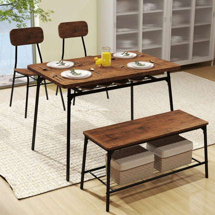Dreamade Dining Table Set for 4, Kitchen Table with Bench & 2 Chairs, Storage & Metal Frame