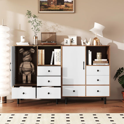 Dreamade Storage Cabinet with 4 Drawers Door & Open Compartment, Metal Support Legs