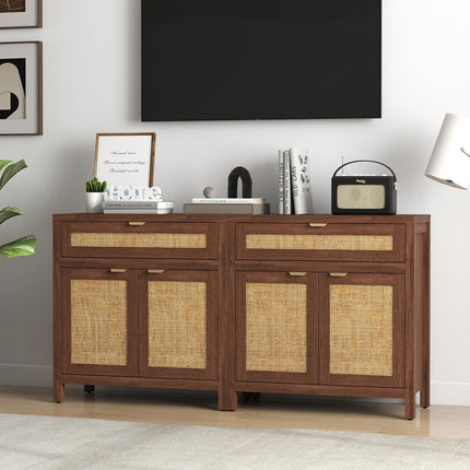Dreamade Sideboard Buffet Cabinet Rustic Rattan Storage Cabinet w/ 2 Doors