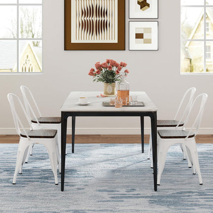 Dreamade Metal Dining Chairs Set of 4 Stackable Armless Kitchen Chairs w/Elm Wood Seat