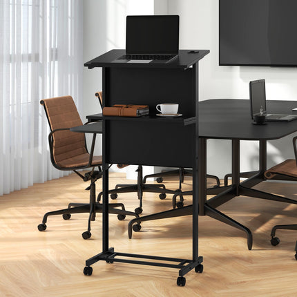 Dreamade Mobile Lectern Podium, Height Adjustable Rolling Laptop Cart with Tilting Tabletop