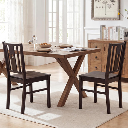 Dreamade Solid Rubber Wood Kitchen Chairs with Slatted Curved Backrest & Wide Seat (2/4)
