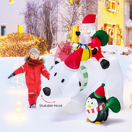 Dreamade 7FT Christmas Inflatables, LED Lighted Xmas Inflatable Polar Bear with Shaking Head, Santa & Penguin
