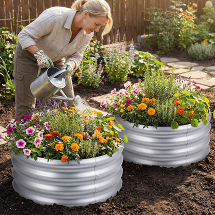 Dreamade Galvanized 2 x 2 x 1 FT Round Outdoor Planter Box with Open-Ended Base (1/2)