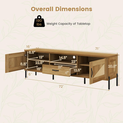 Dreamade Mid Century Modern Rattan TV Stand for TVs up to 80" w/ 2 Storage Cabinets