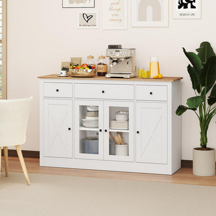Dreamade 55" Large Buffet Sideboard with 3 Drawers & 2 See-Through Doors