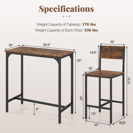 Dreamade Bar Table and Chair Set with 2 Counter Height Bar Stools