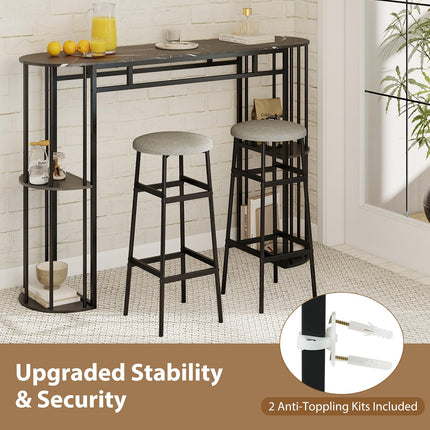 Dreamade 60 Inches Bar Table for 2-4 with Faux Marble Tabletop and Storage Shelves
