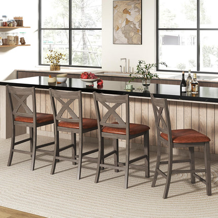 Dreamade 24" Bar Stools Set of 2/4, Counter Height Bar Stools with Cross Back & Faux Leather Upholstered Seat
