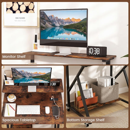 Dreamade Rolling Small Desk with Storage | Compact Computer Desk for Small Spaces with Charging Station