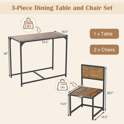 Dreamade 3-Piece Dining Table Set for 2 Small Industrial Kitchen Table with 2 Chairs