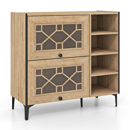 Dreamade Shoe Cabinet with Flip & Slide Doors, Shoe Storage Cabinet with Adjustable Cube Shelves(Decorative Doors)