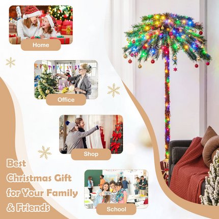 Dreamade 6 FT Pre-Lit Artificial Christmas Tree, Lighted Xmas Palm Tree W/ 210 Multi-Color LED Lights - DreamadeUS