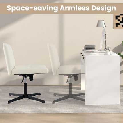 Dreamade Criss Cross Chair, PU Leather Cross Legged Office Chair No Wheels, Height-adjustable Swivel Vanity Chair with U-shaped Seat